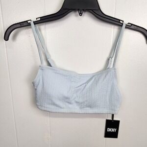 DKNY SWIM sz M Barbie Hot Pink Y2K Textured Micro‎ Scrunch Bralette Bikini